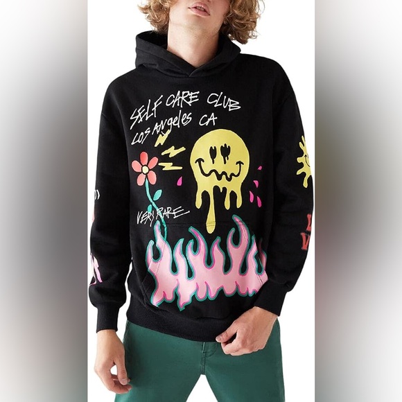 Pacsun Very Rare Self Care Club Black Hoodie Men's Size XL Graphic Print